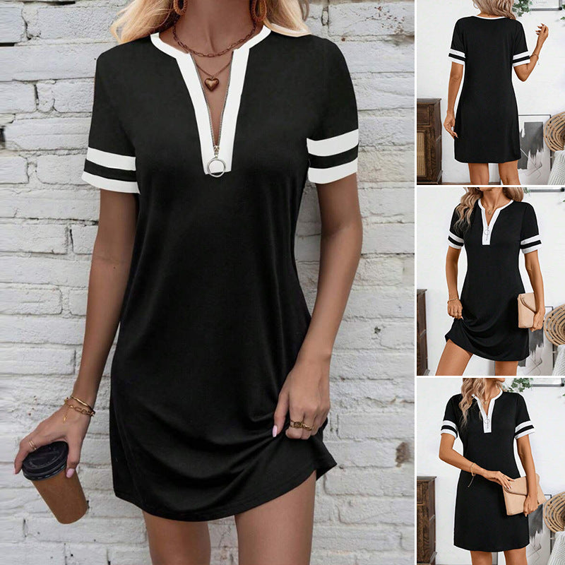 Damen sportliches Freizeitkleid mit Reißverschluss und kontrastierenden Ärmeln R&B