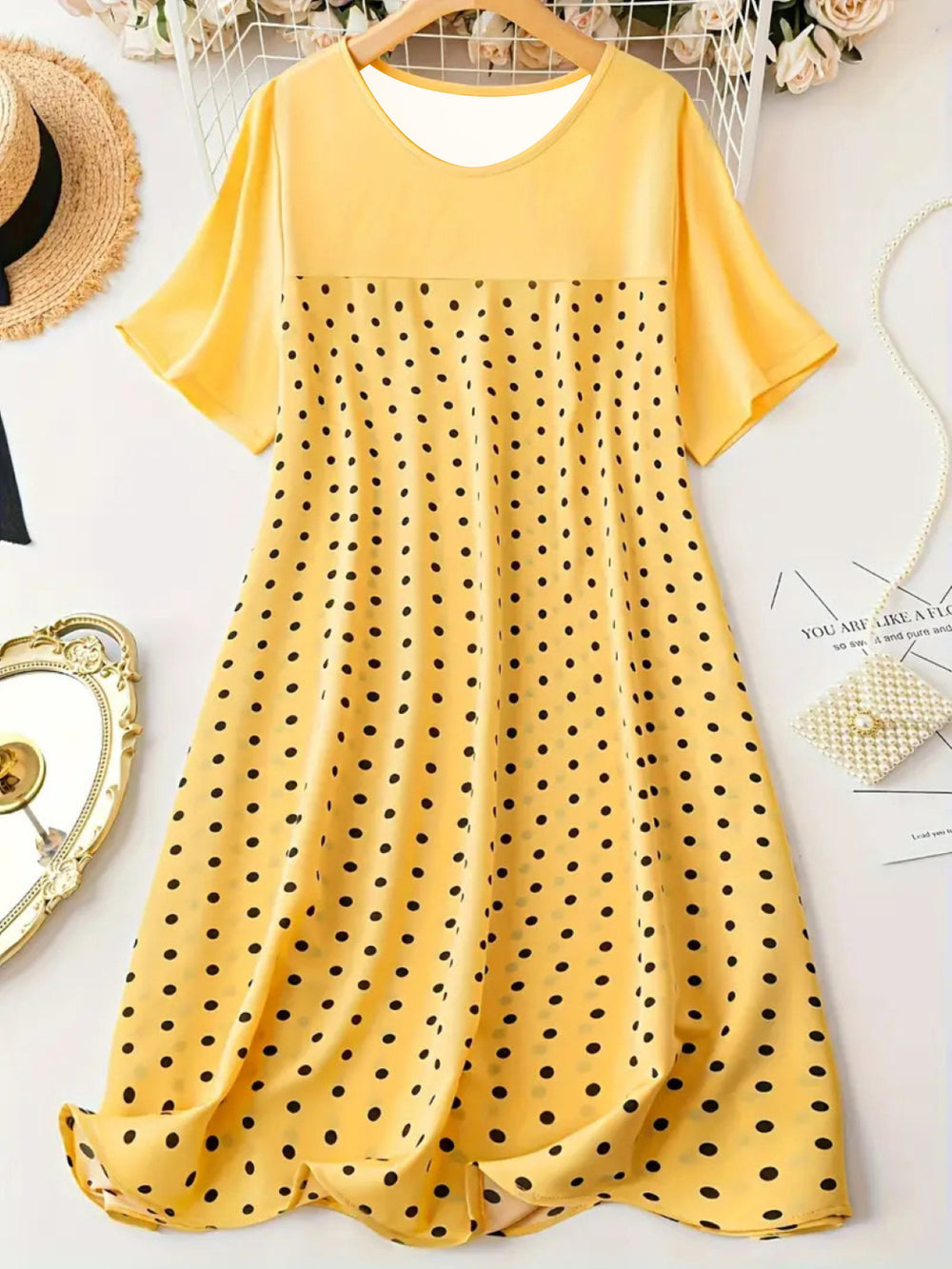 Damen Polka Dot Sommerkleid mit lässigem Schnitt und weichem Material R&B