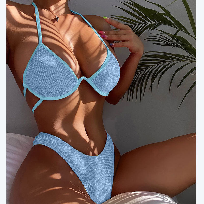 Damen Triangel-Bikini mit strukturiertem Oberteil und hoher Taille R&B