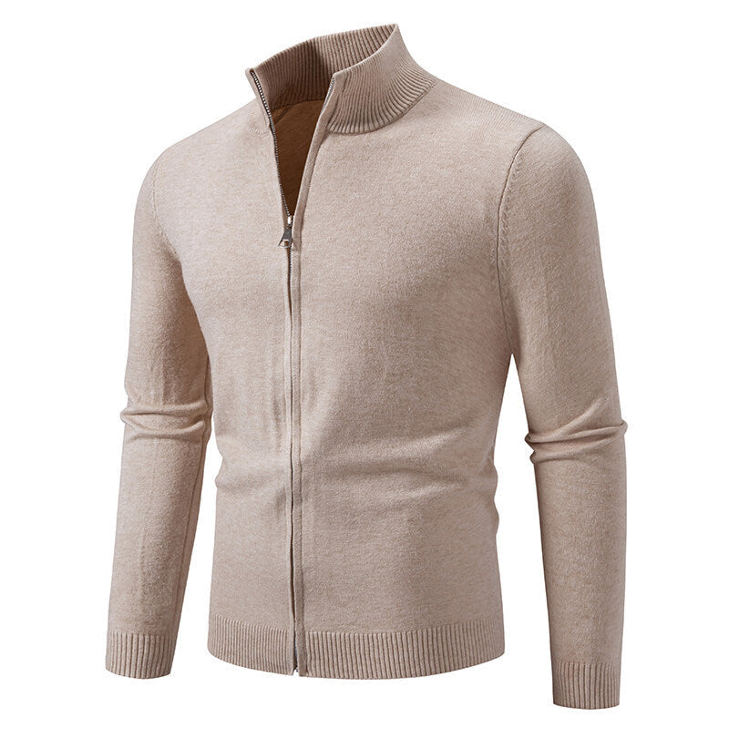 Herren modische Strickjacke mit hohem Kragen und funktionellem Reißverschluss R&B