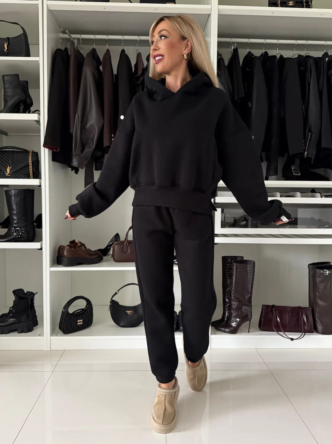 Damen entspanntes Hoody- und Jogginghose-Set mit weitem Schnitt und stylischem Design R&B