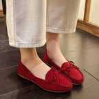 Damen Casual Wildleder Mokassin Ballerinas mit Dekorativer Schleife R&B