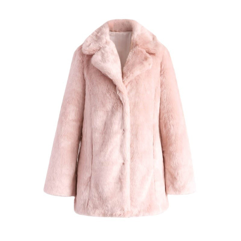 Damen Flauschige Kunstpelzjacke mit elegantem Revers R&B