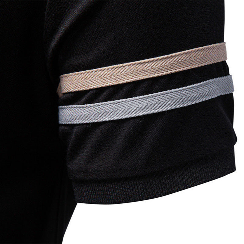 Herren nan atmungsaktives elastisches Poloshirt mit kurzem Reißverschluss und Kontraststreifen an Ärmeln R&B