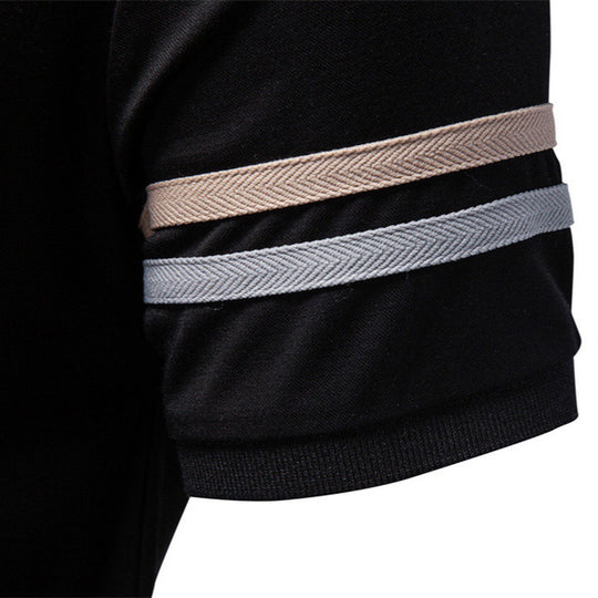 Herren nan atmungsaktives elastisches Poloshirt mit kurzem Reißverschluss und Kontraststreifen an Ärmeln R&B