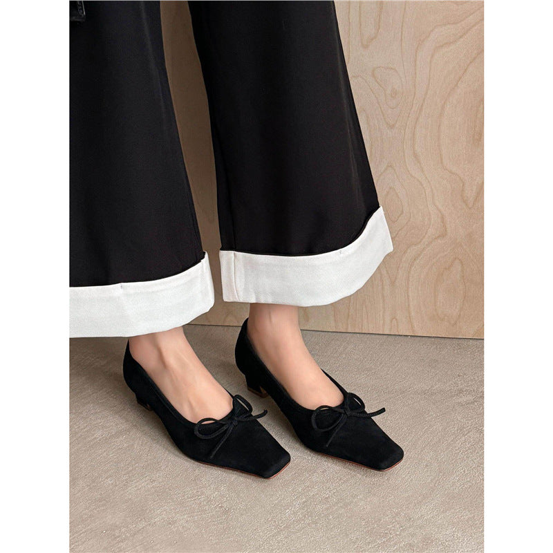 Damen elegante Ballerinas mit feinem Riemen und zarter Schleife R&B