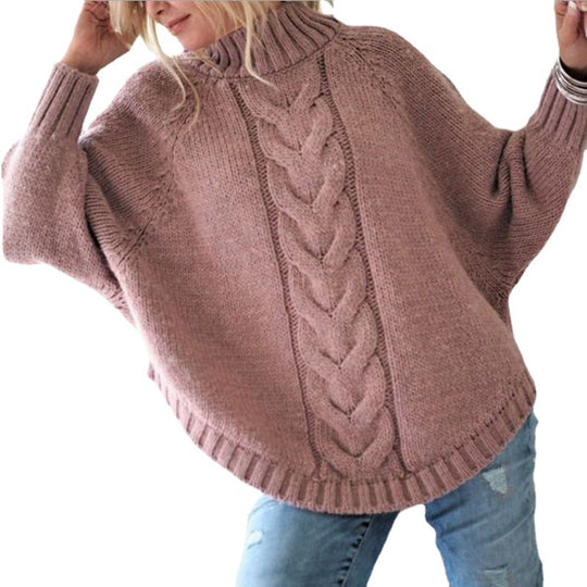 Damen Grobstrickpullover mit hoher Kragen und Zopfmuster R&B