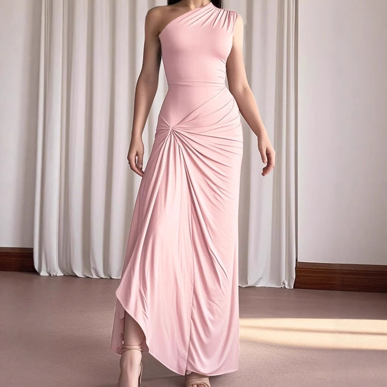 Damen Elegantes asymmetrisches Maxikleid mit raffinierter Drapierung R&B