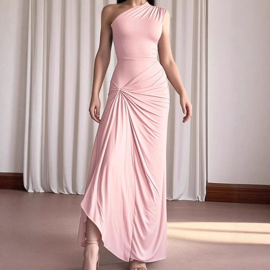 Damen Elegantes asymmetrisches Maxikleid mit raffinierter Drapierung R&B