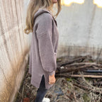 Damen Kuschelige Strickjacke mit Kapuze und Taschen R&B