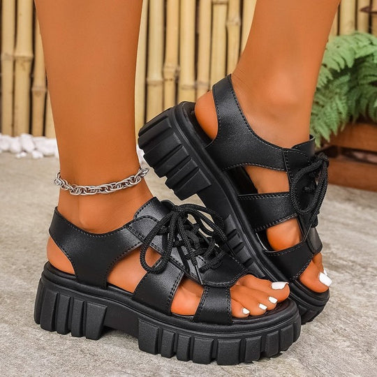 Damen Plateau-Sandalen mit stylishen Schnürdetails und rutschfester Sohle R&B