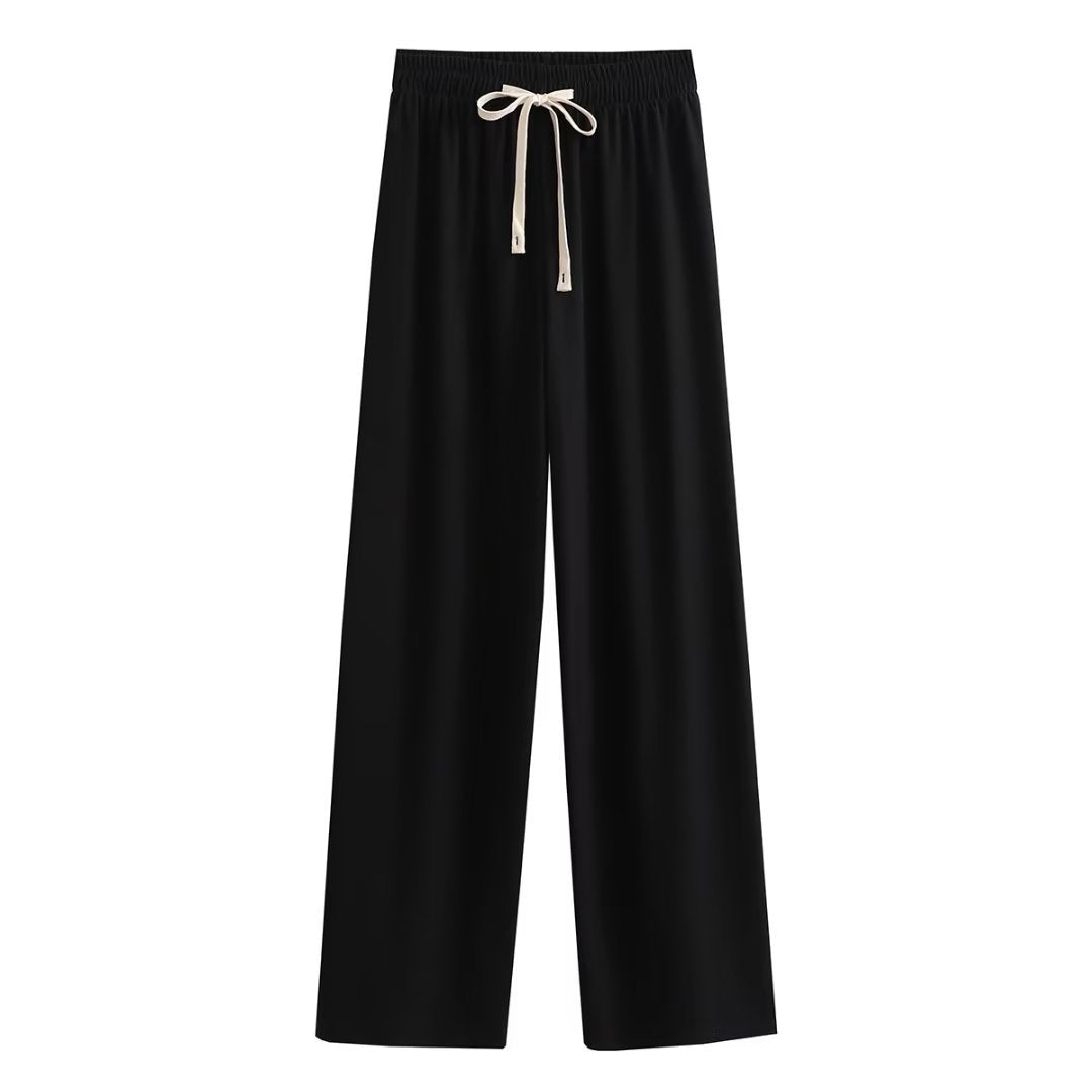 Damen weite Palazzohose mit elastischem Bund und dekorativem Kordelzug R&B