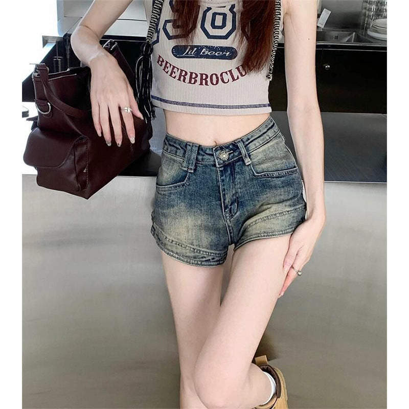 Damen High-Waist Denim Shorts mit Fransen