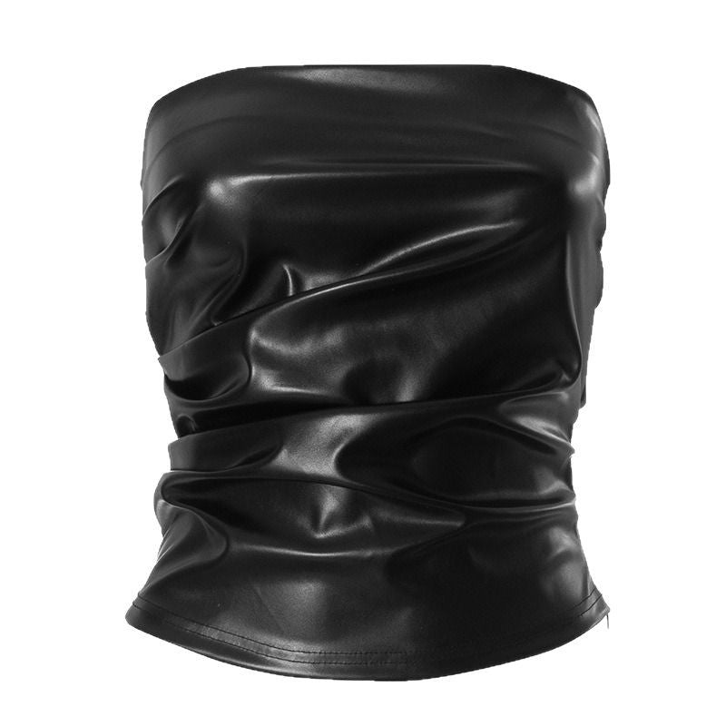 Damen Bandeau-Oberteil aus hochwertigem Kunstleder mit raffinierten Rüschendetails R&B