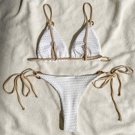 Damen Triangel-Bikini mit verstellbaren Trägern und elegantem Strukturmuster R&B