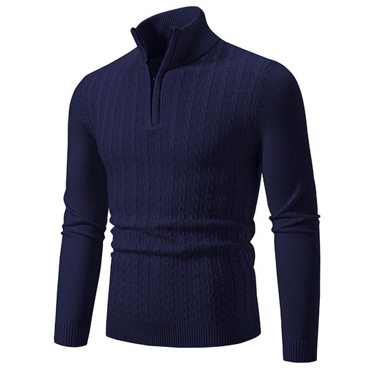 Herren Strickpullover mit halbem Reißverschluss und strukturiertem Zopfmuster R&B