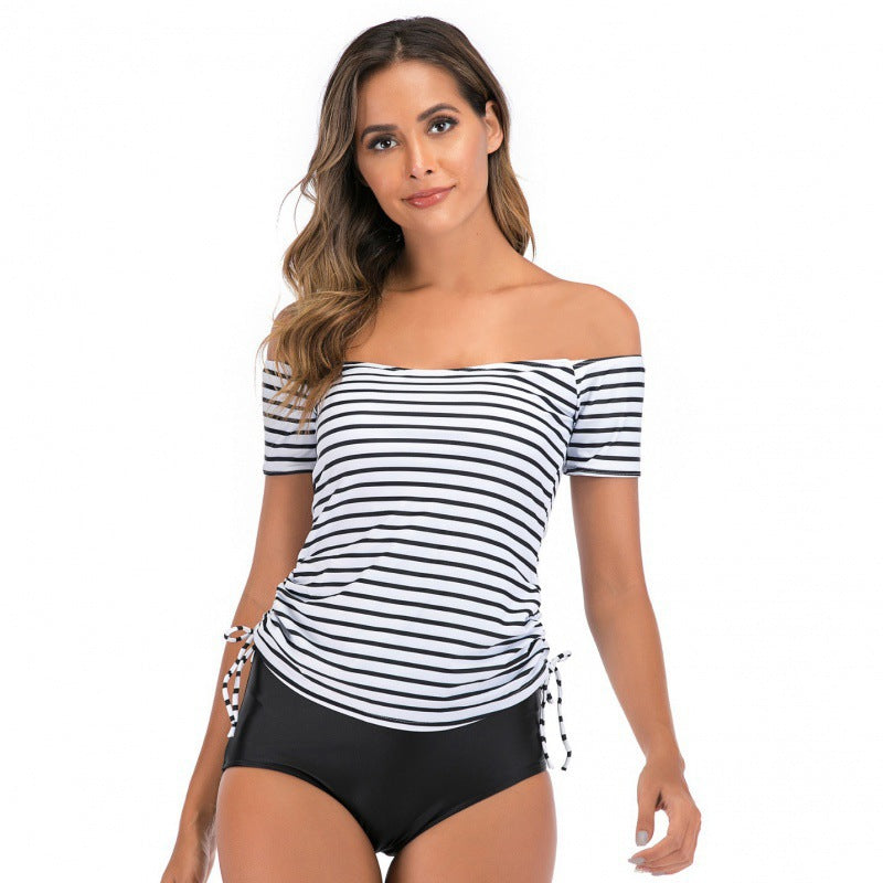 Damen Off-Shoulder Badeoberteil mit hohem Bund R&B