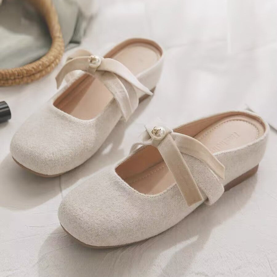 Damen Kuschelige Mules mit dekorativer Schleife und rutschfester Sohle R&B