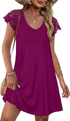 Damen Sommerkleid mit eleganten Spitzenärmeln und floralem Muster R&B