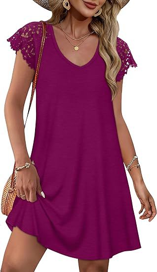 Damen Sommerkleid mit eleganten Spitzenärmeln und floralem Muster R&B