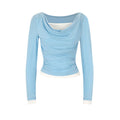 Damen figurbetontes Longsleeve mit elegantem Raffungseffekt und tiefem Ausschnitt EB