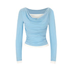 Damen figurbetontes Longsleeve mit elegantem Raffungseffekt und tiefem Ausschnitt EB
