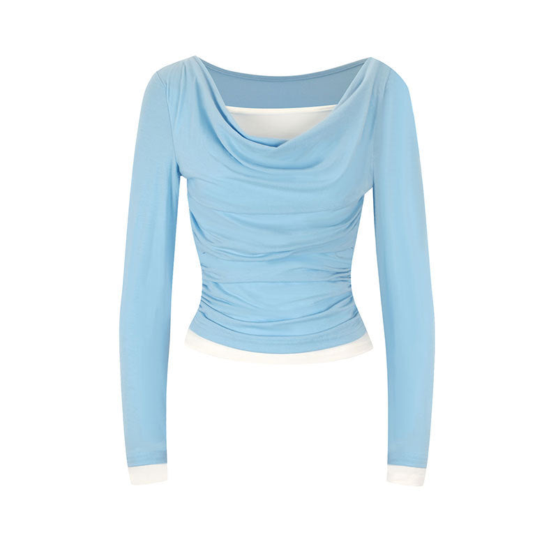 Damen figurbetontes Longsleeve mit elegantem Raffungseffekt und tiefem Ausschnitt EB