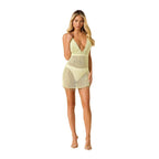 Damen Häkel-Strandkleid mit tiefem V-Ausschnitt und bunten Quasten R&B
