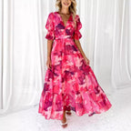 Damen nan mehrlagiges Maxikleid im Volant‑Stufenlook mit V‑Ausschnitt und geraffter Empire‑Taille R&B