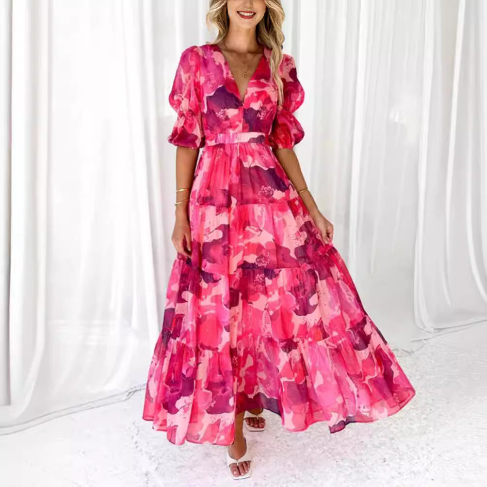 Damen nan mehrlagiges Maxikleid im Volant‑Stufenlook mit V‑Ausschnitt und geraffter Empire‑Taille R&B