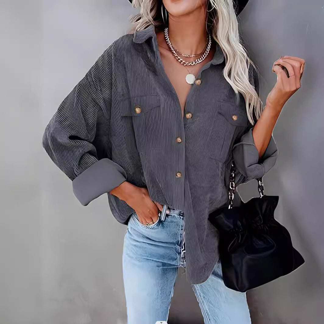 Damen Cordhemdjacke mit doppelter Brusttasche R&B