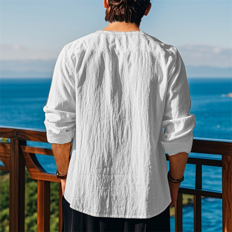 Herren modisches Langarmshirt mit Schnürung und V-Ausschnitt R&B