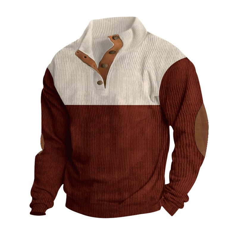 Herren nan Troyer Strickpullover mit Rippstruktur und Ellenbogen-Patches R&B