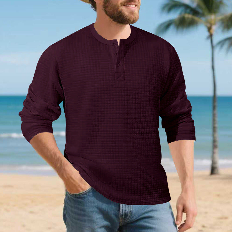 Herren Elegantes Langarmshirt mit Knopfleiste und strukturiertem Stoff R&B