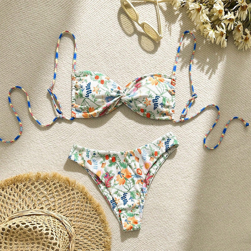 Damen Triangel-Bikini mit floralem Design und verstellbaren Trägern R&B