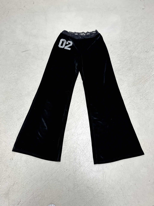 Damen weite Velvet-Palazzo-Hose mit Spitze R&B