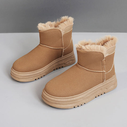 Damen warme Winterstiefel mit flauschigem Kunstfellrand und rutschfester Sohle R&B