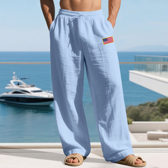 Herren lässige Strandhose mit amerikanischer Flaggen-Applikation und elastischem Bund R&B