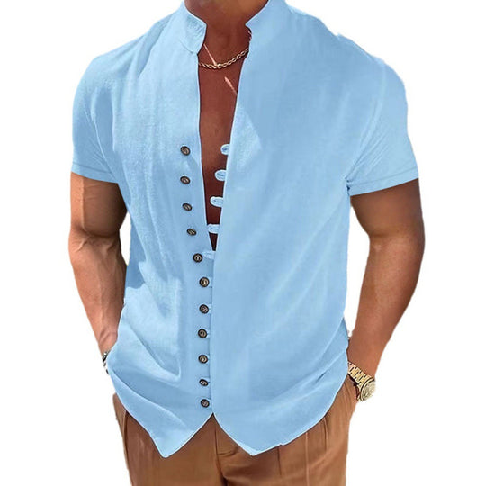 Herren lässiges Kurzarmhemd mit angesagtem Knopfdesign R&B