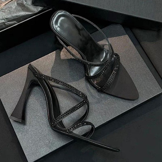 Damen elegante Absatzsandalen mit modischem Riemendesign und funkelnden Strassakzenten R&B