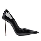Damen elegante spitze Stiletto-Pumps mit glänzender Oberfläche und hohem Absatz R&B
