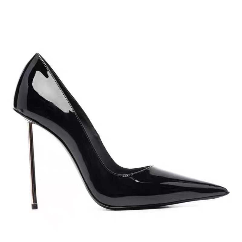 Damen elegante spitze Stiletto-Pumps mit glänzender Oberfläche und hohem Absatz R&B