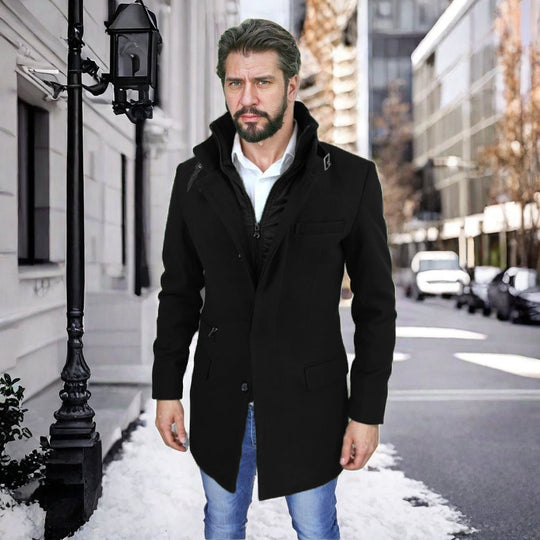 Herren stylischer und funktioneller Übergangs-Mantel mit abnehmbarer Innenjacke R&B