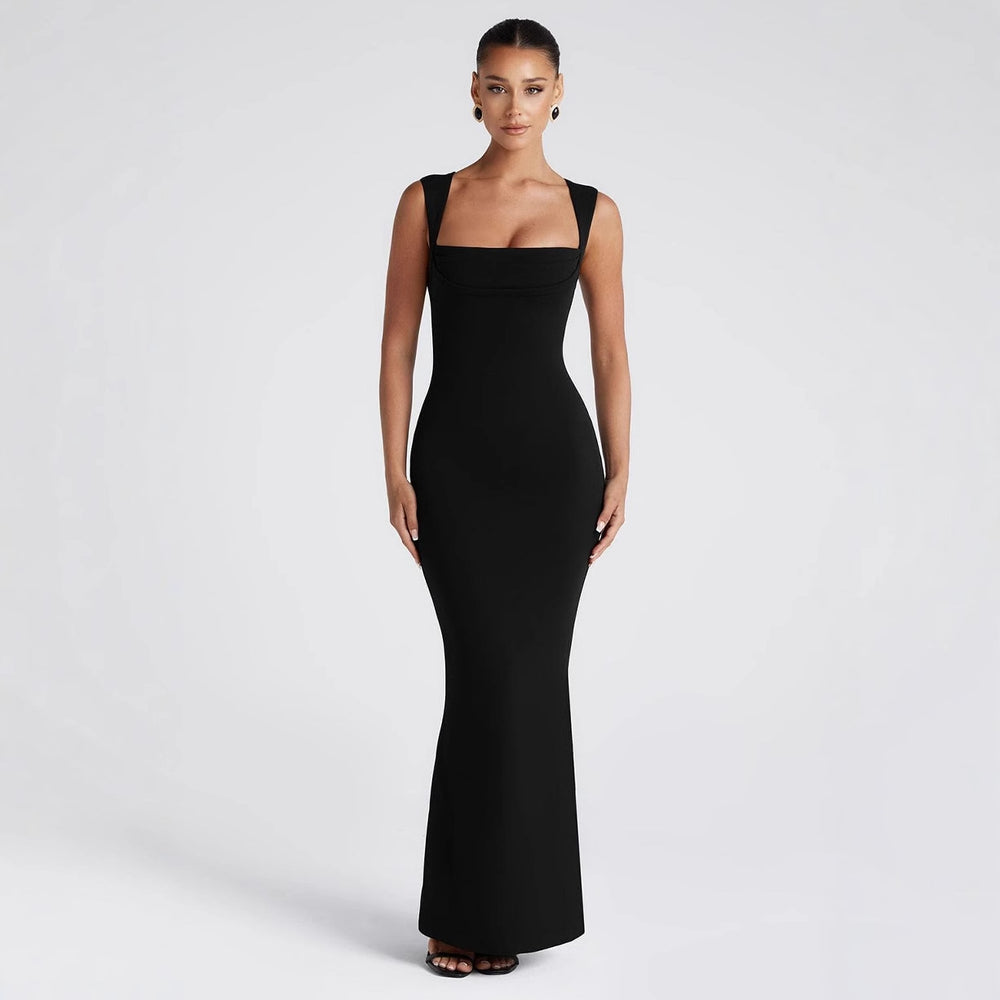Damen Figurbetontes Maxikleid mit schmalen Trägern und elegantem V-Ausschnitt R&B