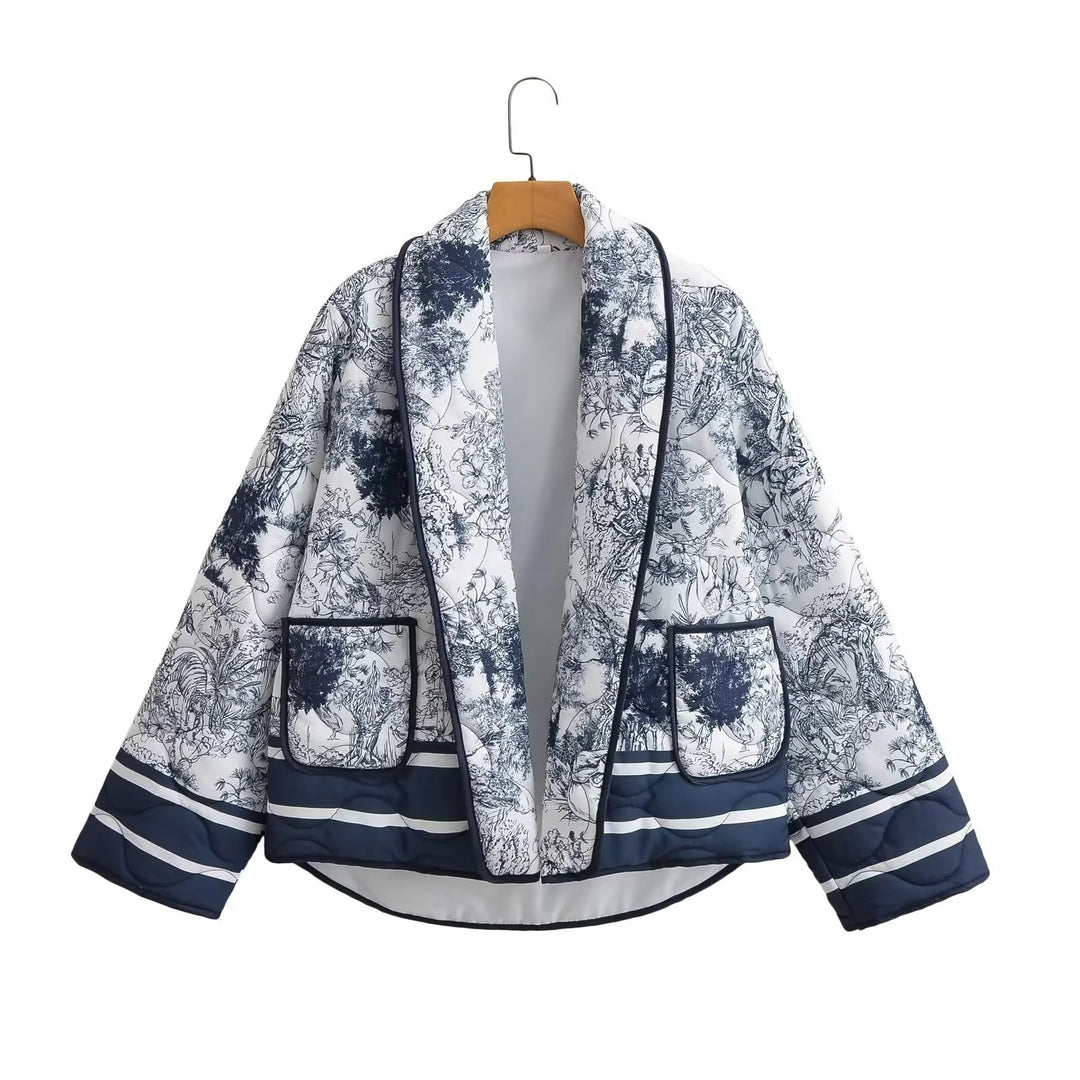 Damen Steppjacke mit floralem Design und eleganten Taschen R&B