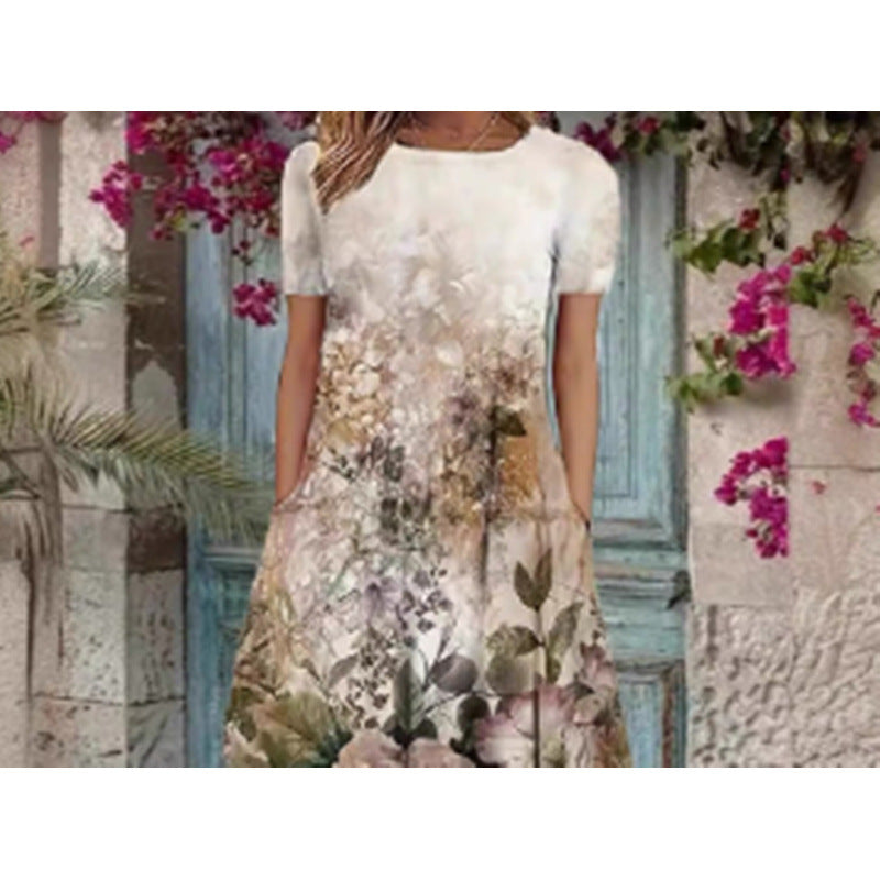 Damen Elegantes Maxikleid mit floralem Design und zartem Rundhalsausschnitt R&B