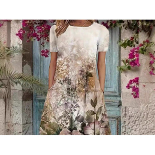 Damen Elegantes Maxikleid mit floralem Design und zartem Rundhalsausschnitt R&B
