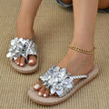 Damen modische Slide-Sandalen mit hochglänzendem Blumendetail R&B