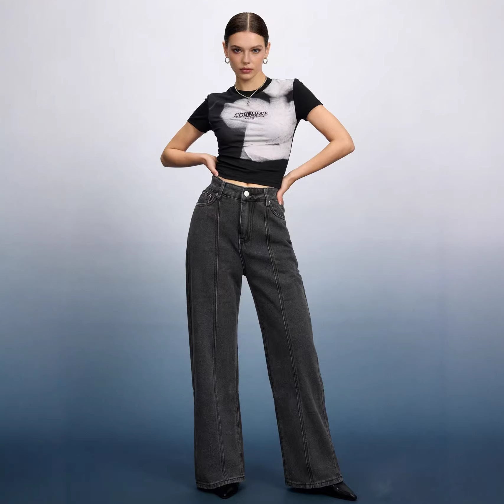Damen Weite High-Waist Jeans mit klassischem Design