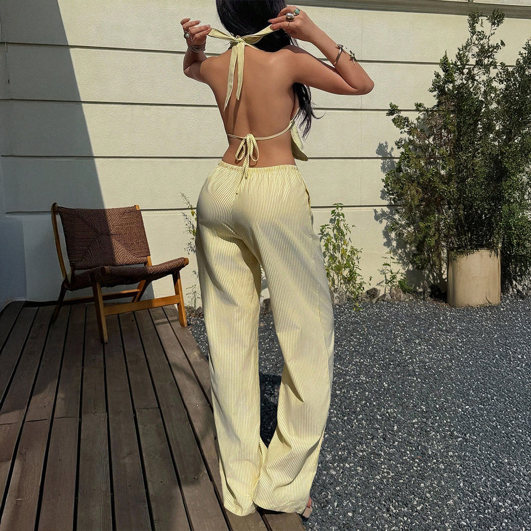 Damen Lässiges Strandoutfit mit Crop-Top und weitem Hose R&B